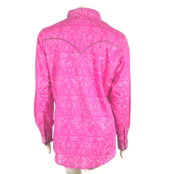 Wrangler Rock 47 Women's Western Cowgirl Shirt Bright Pink Button Down‎ Rodeo XL - Picture 3 of 8